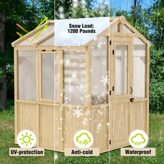 EAGLE PEAK Wooden Polycarbonate Walk-in Greenhouse, Cedar Hobby Green House with Roof Vent image {7}