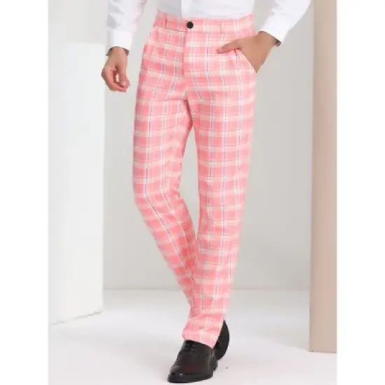 Lars Amadeus Men's Plaid Pants Regular Fit Flat Front Classic Elastic Waist Suit Pants image {1}