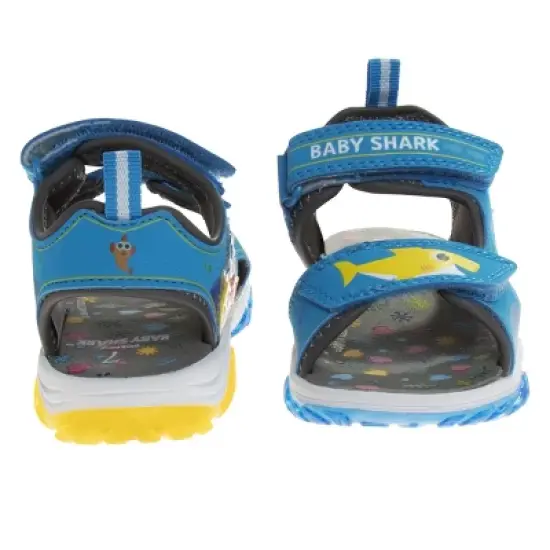 Baby Shark Light up Summer Sandals - Beach Pool Water Shoes Adjustable Strap Open Toe slides - Blue/Yellow (size 6-12 Toddler / Little Kid) image {3}