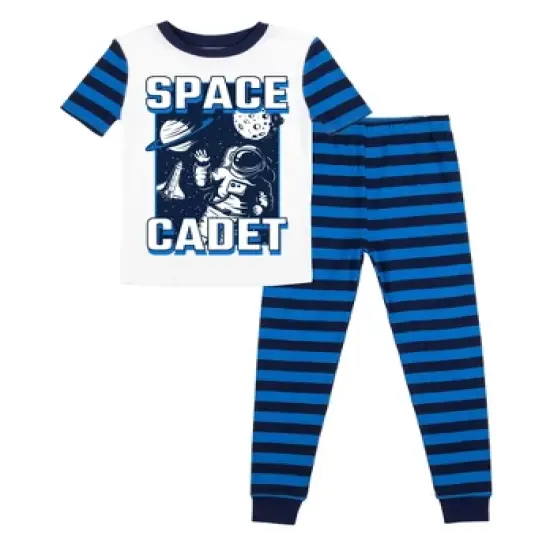Space Cadet Youth Boy's Blue & Black Striped Short Sleeve Shirt & Sleep Pants Set image {4}