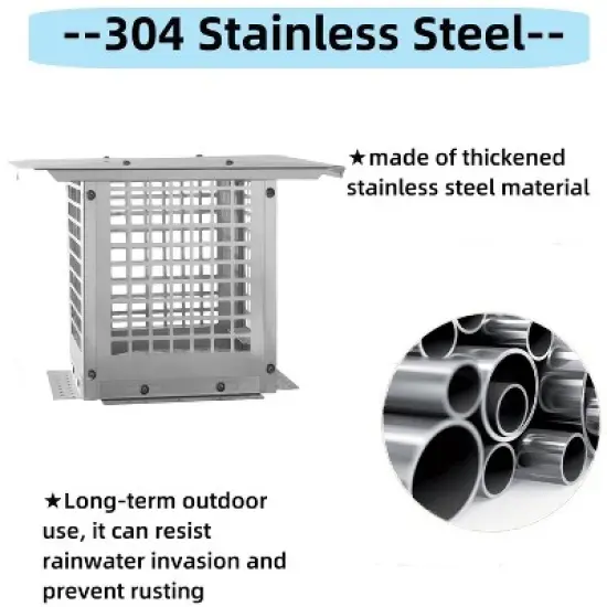 Chimney Cap, 12x12 Inches Square Stainless Steel Chimney Cover - Adjustable Bottom, Mesh for Clay Flue (Silver) image {5}