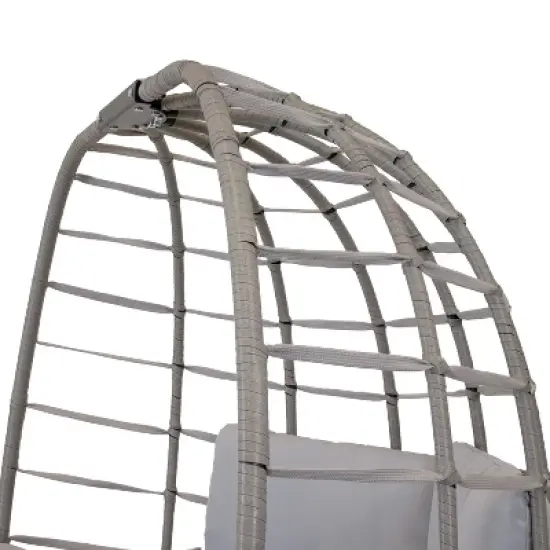 Sunnydaze Outdoor Polyrattan Double Egg Chair Glider with Cushions and Pillows - Gray image {9}