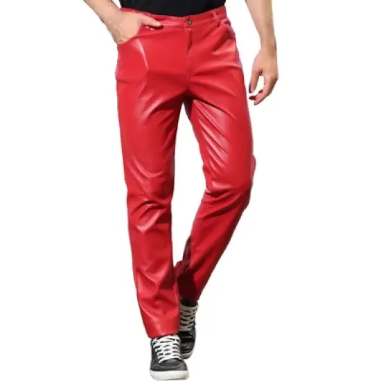 Lars Amadeus Men's Metallic Slim Fit Night Club Disco Shiny Faux Leather Pants image {6}