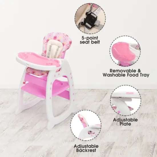 Sandinrayli 3-in-1 Convertible Toddler Highchair Table Booster Seat with Feeding Tray, Green image {6}