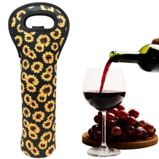 Wrapables Insulated Neoprene Wine Tote, One Bottle, Sunflowers image {5}