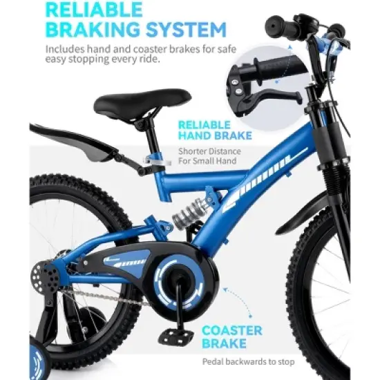 SKONYON Kids Bike 16 Inch or 18 Inch with Training Wheels for Ages 4-9 Adjustable Seat Dual Brake Shock Absorption Lightweight Bicycle for Children image {3}