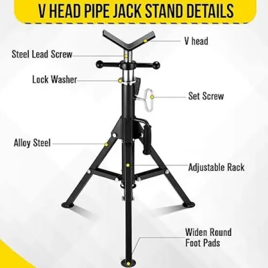 V-Head Pipe Jack Stand, 2500LB Load Capacity with Folding Legs, 28"-52" Adjustable Height ，for Welding, Pipe Threading, Red image {3}