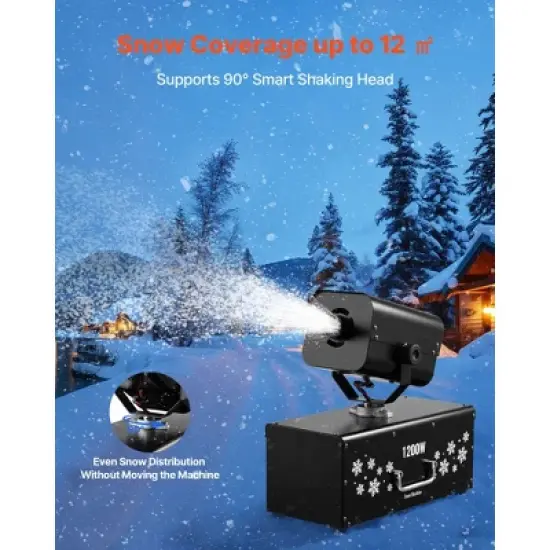 VEVOR Snow Machine, 1200W 90&deg; Shaking Head Snow Maker with Wireless Remote Control, High Output Snowmaking Machine Coverage up to 12 ㎡, Black image {3}