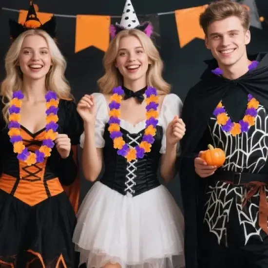 24 Pcs Halloween Leis Hawaiian Leis Necklace Tropical Flower Lei Floral Luau Party Decorations Orange Purple Dance Garland Headbands Photo Booth Photo image {9}