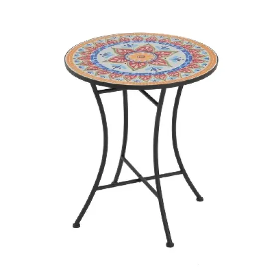 Christopher Knight Home Priscilla 3 Pieces Outdoor Ceramic Tile and Iron Foldable Bistro Set, Black/Red image {6}