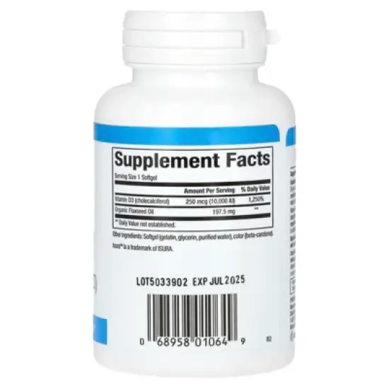 Natural Factors Vitamin D3, 250 mcg (10,000 IU), 120 Softgels image {1}