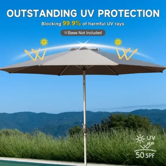 Syemin Outdoor Patio Umbrella with 8 Sturdy Ribs, Push Button Tilt and Crank, Waterproof, UV-Resistant Uitable for Garden, Gray, 108"*108"*94.44" image {2}