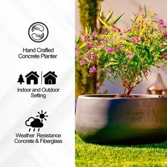 Rosemead Home & Garden, Inc. Concrete Outdoor Curvaceous Design Planter Pot Black 16"x16" image {7}