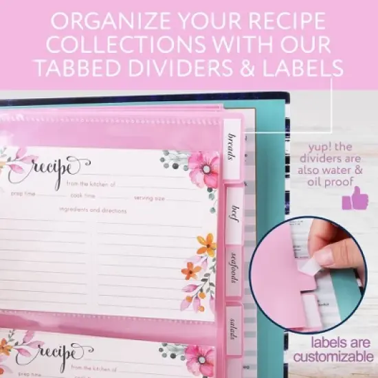 LotFancy Recipe Binder, 8.5&rdquo; x 10&rdquo;, with 60 Blank Recipe Cards 4x6, 30 Plastic Page Protectors, 6 Tabbed Dividers, 24 Labels image {3}