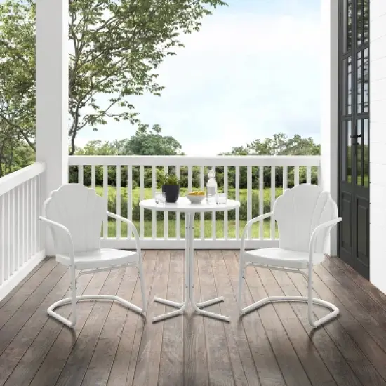 Tulip 3pc Outdoor Bistro Set with Table & 2 Chairs - White - Crosley image {4}