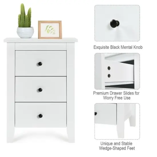 Nightstand End Beside Table Drawers Modern Storage Bedroom Furniture White image {6}
