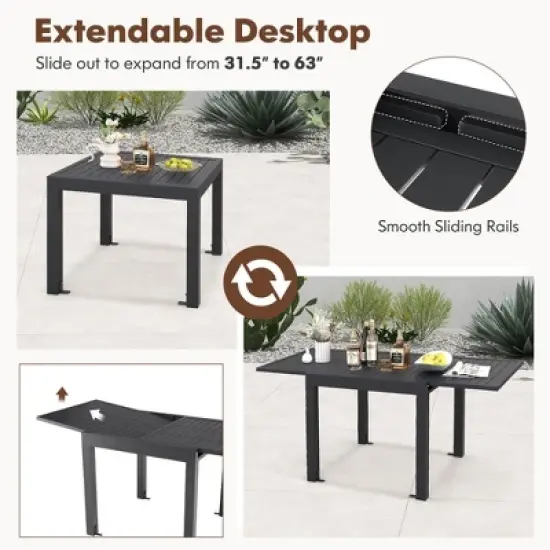 Tangkula 5 PCS Outdoor Dining Table Set w/ Extendable Aluminum Table & 4 Stackable Chairs image {5}