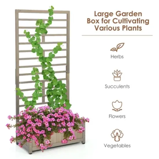 Costway 2PC 68in Wood Planter Box w/Trellis Raised Garden Bed for Climbing Plant image {8}