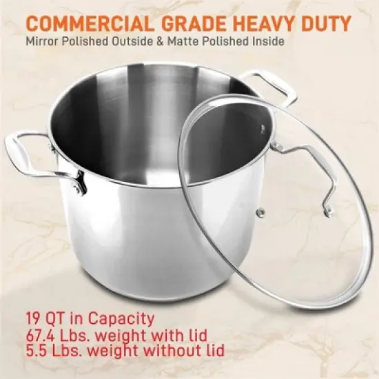 NutriChef Commercial Grade Heavy Duty 19 Quart Stainless Steel Stock Pot with Riveted Ergonomic Handles and Clear Tempered Glass Lid (2 Pack) image {3}