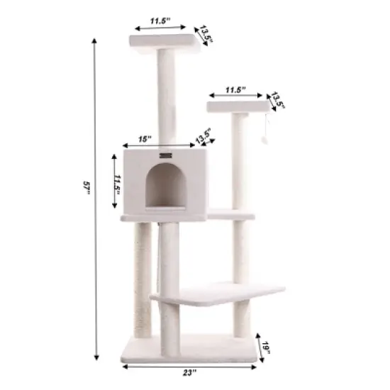 Armarkat Ivory 57" High Real Wood Cat Tree, Fleece Covered Cat Climber, B5701 image {3}