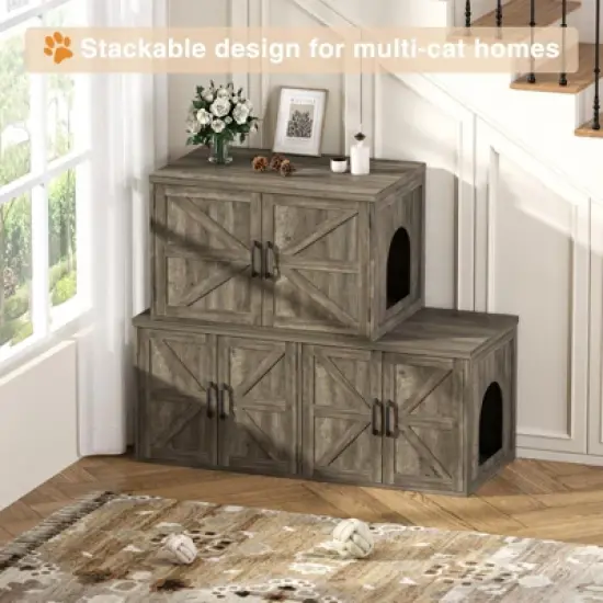 Large Double Room Cat House Cabinet, Hidden Litter Box Furniture image {5}