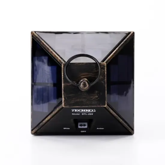 Techko Maid Metallic Black LED Solar 12.88" Outdoor Portable Decorative Lantern Clear image {4}