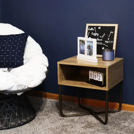 Sunnydaze Indoor Industrial-Style Nightstand with Open Shelf - MDP - Brown image {9}