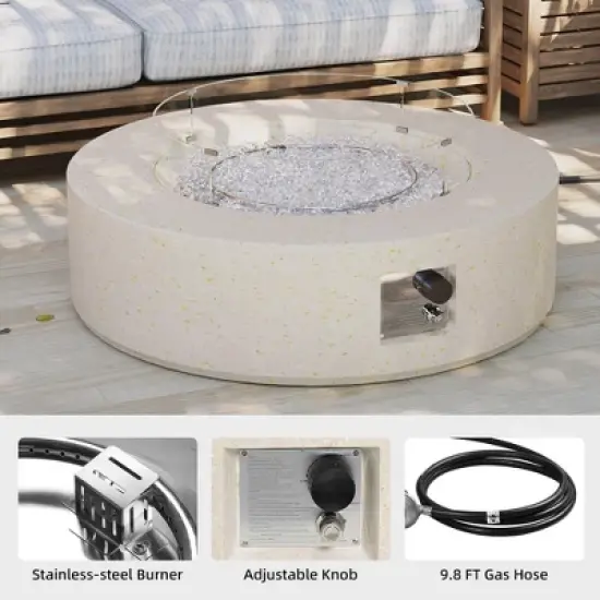 UPHA 42-inch Outdoor Round Magnesium Oxide Fire Pit Table Propane with Tank Cover and Wind Guard image {3}