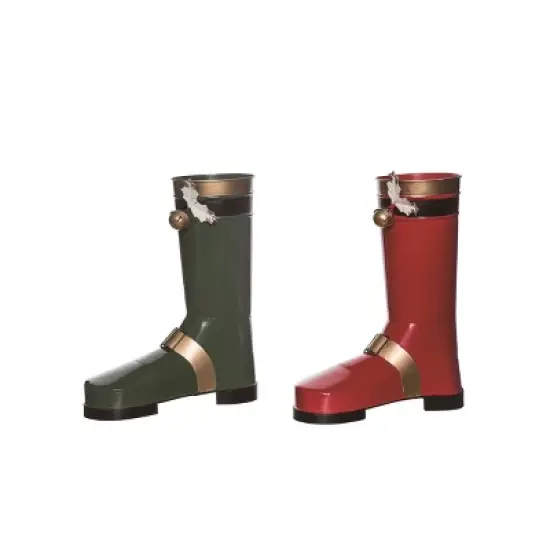 Transpac Metal Santa Boot Decor Set of 2 Christmas Home Decorations Iron Decorative Objects for Holiday Cheer image {1}