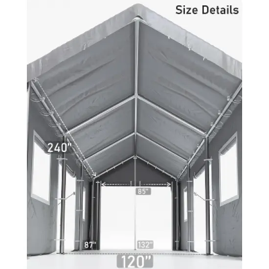 10 x 20 x 11 Ft Heavy-Duty Carport, Portable Garage with 180g PE Waterproof Canopy and 8 x 1.0 mm Poles for Pickup Trucks, Boats, SUVs - White. image {4}
