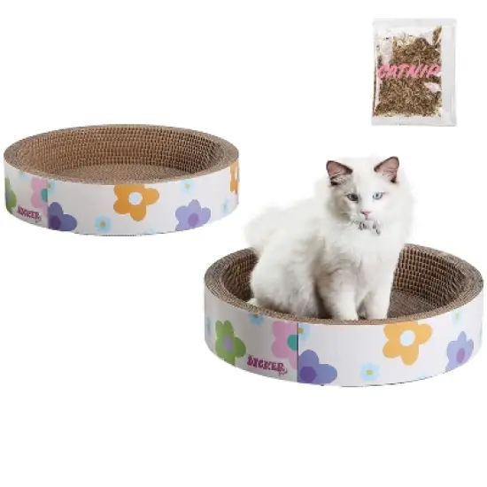 THE LICKER STORE Daisy Modern Cardboard Bowl Cat Scratcher with Catnip image {10}