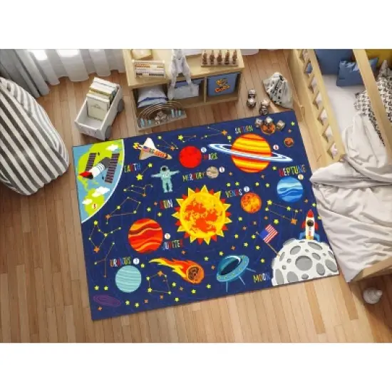 KC CUBS Boy & Girl Kids Outer Space Solar System Planets Educational Learning & Game Play Area Nursery Bedroom Classroom Rug Carpet image {1}