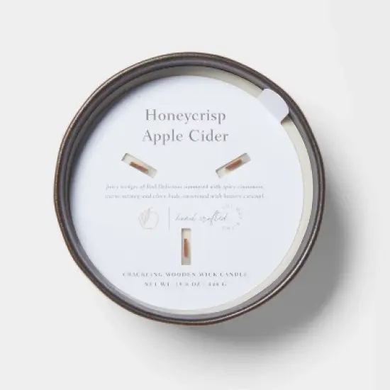 16oz Blackened Bowl Ceramic with Multi Woodwick and Dustcover Honeycrisp Apple Cider Candle Black - Threshold&trade; image {4}