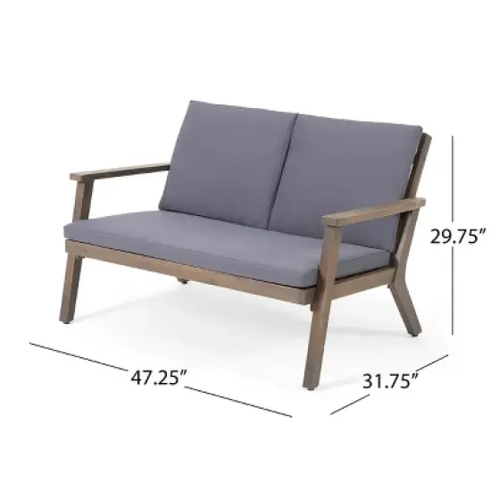FIONECA 4-Seater Outdoor Acacia Wood Chat Set &uml;C Loveseat, 2 Club Chairs & Coffee Table, Gray Finish + Dark Grey Cushions image {1}