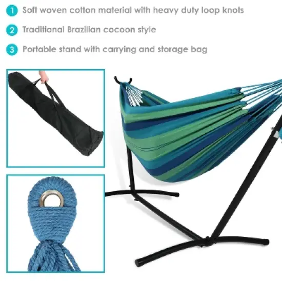 Sunnydaze Large Double Brazilian Hammock with Stand and Carrying Case - 400 lb Weight Capacity image {1}