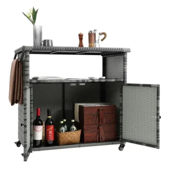 MOEPISY Outdoor Wicker Serving Cart Wheels image {12}