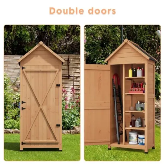 Outdoor Wooden Storage Shed, 63''H Vertical Tool Storage House with Shelves, Large Garden Tools Shed with Lockable Door for Backyard Garden Patio image {7}