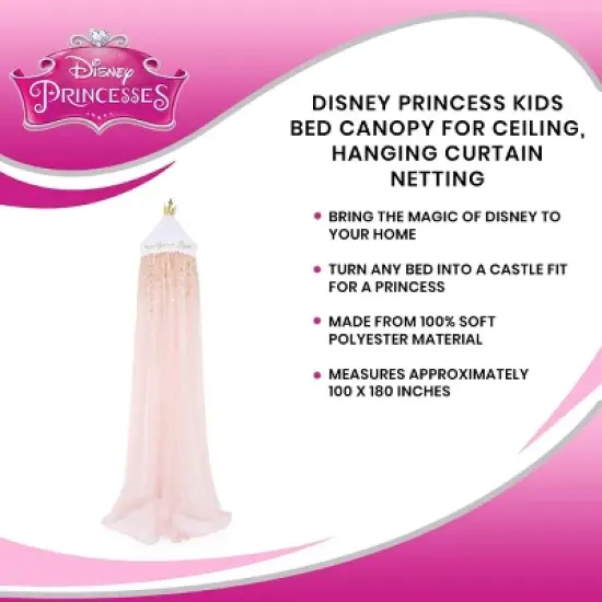 Ukonic Disney Princess Kids Bed Canopy for Ceiling, Hanging Curtain Netting image {6}