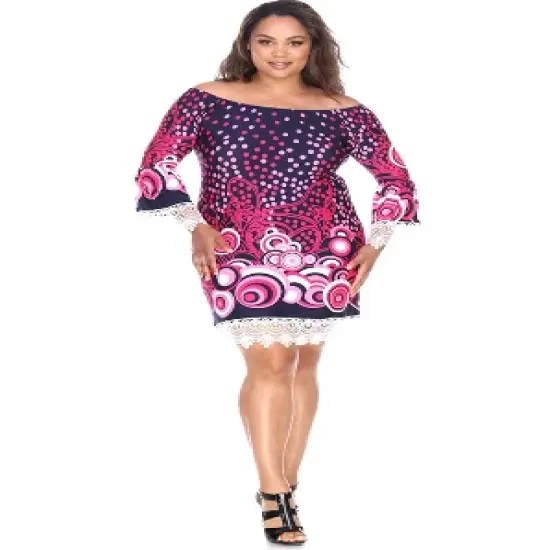 Women's Plus Size 3/4 Bell Sleeves Lace Trim Lenora Dress - White Mark image {3}