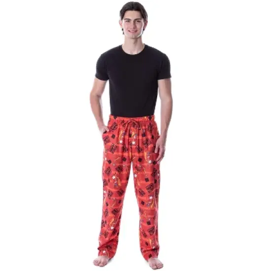 Disney Men's Mulan Mushu the Chinese Dragon Allover Character Pajama Pants Red image {2}