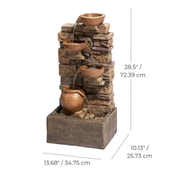 Teamson Home 28.5" Outdoor 4-Tier Cascading Polyresin Birdbath Water Fountain Black image {7}