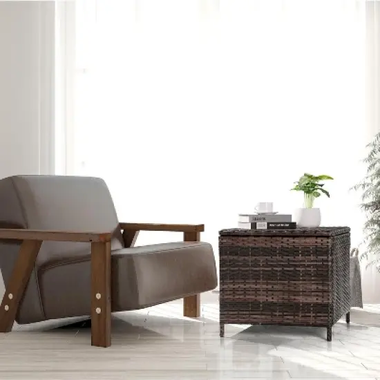 MOEPISY 27 Gallon Outdoor Rattan Storage Box Rectangular image {2}