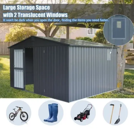 NicBex Metal Outdoor Storage Shed with Lockable Doors and Windows for Backyard Garden,Patio,Gray image {4}