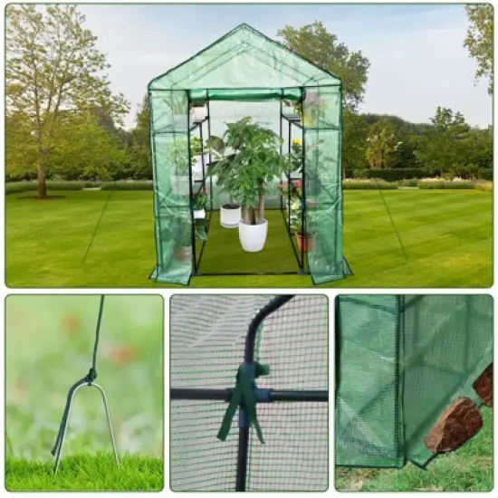 Greenhouse for Outdoors,Portable Green House w/ Roll-Up Zippered Door Anchors & Ropes,Plant Garden Hot House w/ Shelves for Garden Patio Backyard image {2}