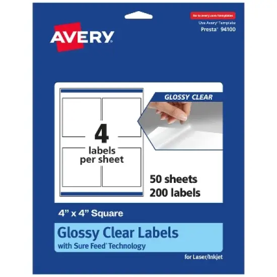 Avery Glossy Clear Square Labels with Sure Feed, 4" x 4" image {8}