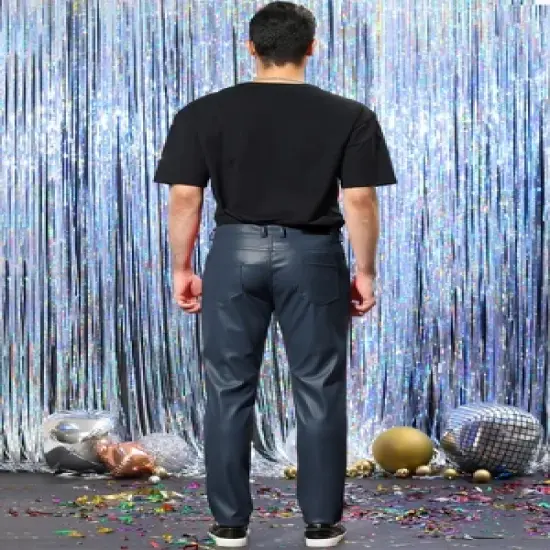 Lars Amadeus Men's Metallic Slim Fit Night Club Disco Shiny Faux Leather Pants image {3}