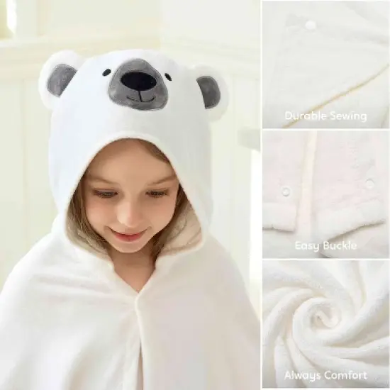 Joyfy Hooded Towel for Kids Soft 30x50in Bath Beach Towel 100% Cotton Toddler Pool Hood Absorbent Swim Wrap  White Bear  for Kids 3-10 Years image {5}