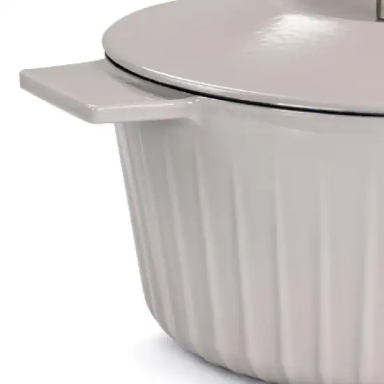 Gibson Enameled Cast Iron 5 Quart  Embossed Stripe Dutch Oven with Lid in Warm Grey image {3}