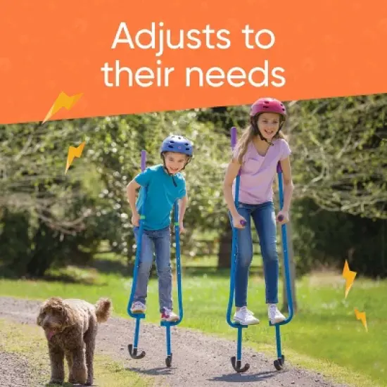 HearthSong Adjustable Ergonomic Amazing Feats Kids Stilts with Treaded Foot Rests, Arced Feet, and Foam Handles, Blue image {5}