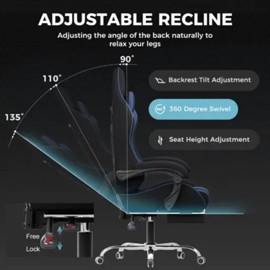 GTPLAYER Fabric Gaming Chair with Footrest and Lumbar Support, Height Adjustable Computer Chair with Headrest image {2}